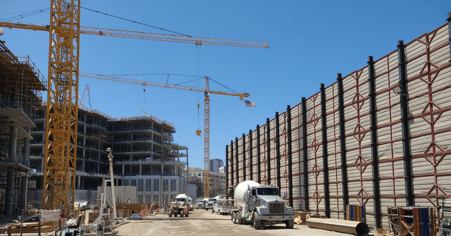 Noise barrier at a construction site.